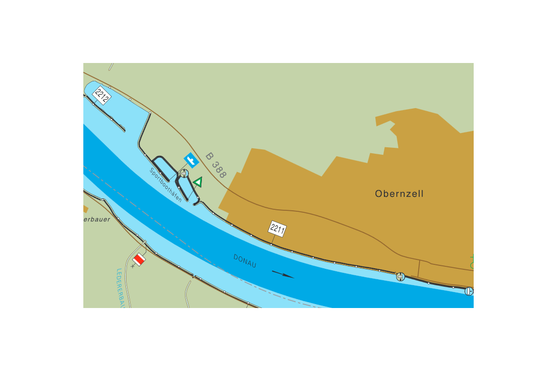 Marina: Lageplan Einfahrt zu den Sportboothäfen Obernzell - Hafen Obernzell